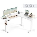 VASAGLE Höhenverstellbarer Schreibtisch elektrisch, L-förmiger Eckschreibtisch, mit Ladestation, Memory-Funktion mit 2 Höhen, für Homeoffice, wolkenweiß-mattweiß, 140x160 cm