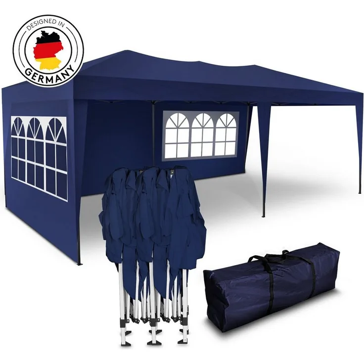 Kronenburg Partyzelt 3x6m, wasserdichtes Pop-Up Gartenpavillon mit UV-Schutz 50+, 3 Seitenteilen in Grau