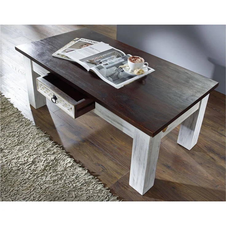 Couchtisch Mango / Akazie 110x60x45 weiß gewachst CASTLE-ANTIK #245 – Bild 4