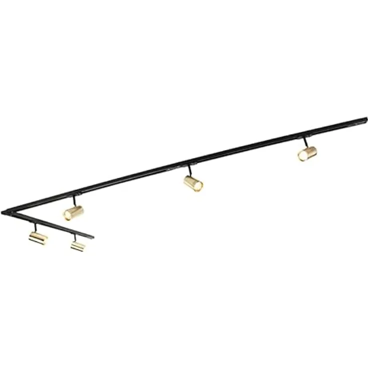 QAZQA Modernes Schienensystem Komplettset, 5-flammiger Deckenspot in Schwarz mit Gold, dimmbar, GU10 Fassung, für Wohnzimmer und Schlafzimmer, Aluminium