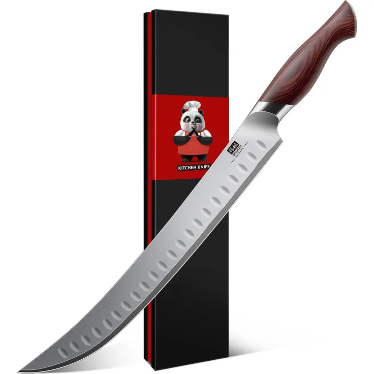SHAN ZU Fleischmesser 30cm, Japanisches Tranchiermesser für Fleisch & Schinken, Metzgermesser mit 10 CR15Mov hoher Kohlenstoff -Edelstahl -Scharfe und ergonomische Pakkawood -Griff - Okinawa -Serie