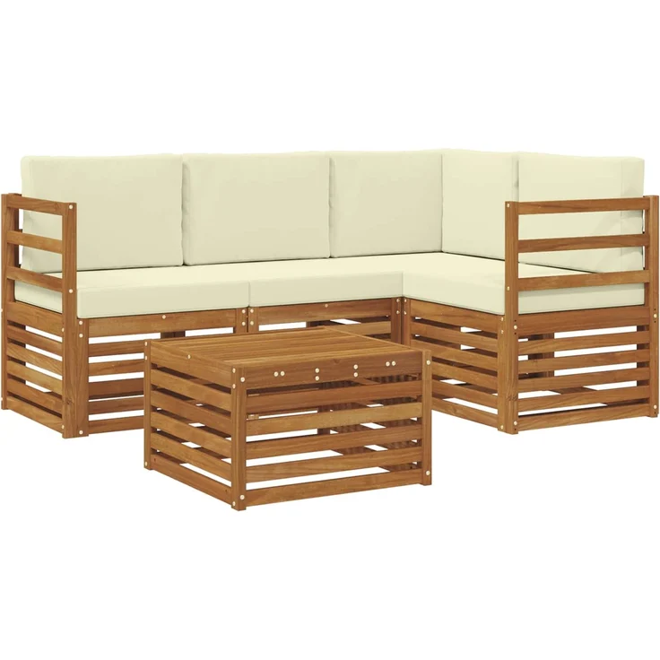 vidaXL Outdoor-Sofagarnitur 5 stk. 4-Sitzer Natur und Creme 3374750 – Bild 2