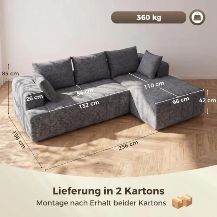 HOMCOM Ecksofa 3-Sitzer Sofa mit Ottomane, Set 1 Teile, wandelbar zum Schlafsofa, 360 kg belastbar – Bild 3