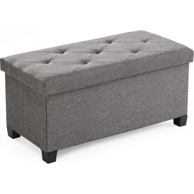 Sweetcrispy Sitzbank mit Stauraum, Sitzbank mit Beinen, 76 x 38 x 38 cm, Klappbare Sitztruhe Sitzhocker, Aufbewahrungsbox mit Deckel, bis 300 kg belastbar, für Wohnzimmer Schlafzimmer Flur, Dunkelgrau