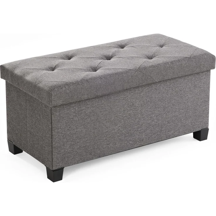 Sweetcrispy Sitzbank mit Stauraum, Sitzbank mit Beinen, 76 x 38 x 38 cm, Klappbare Sitztruhe Sitzhocker, Aufbewahrungsbox mit Deckel, bis 300 kg belastbar, für Wohnzimmer Schlafzimmer Flur, Dunkelgrau
