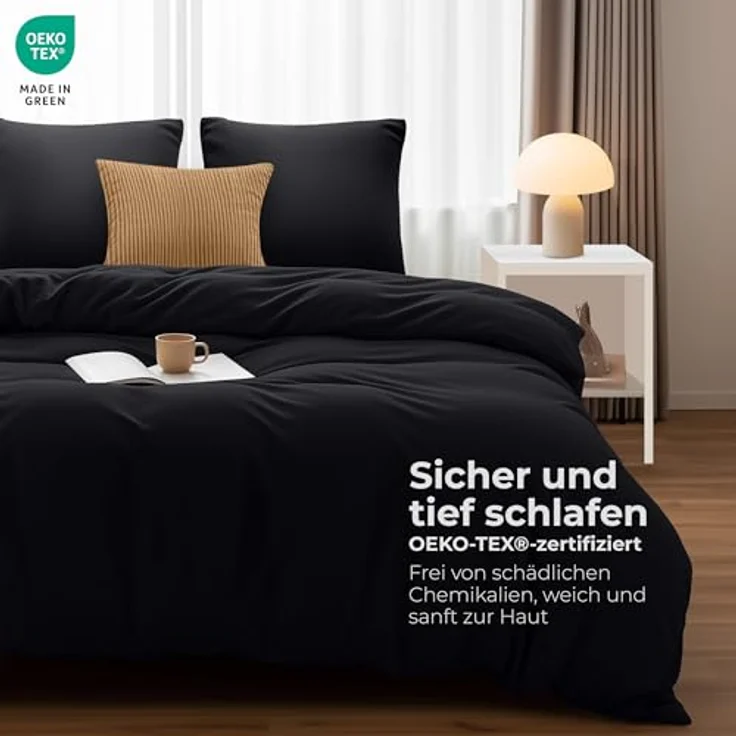 Utopia Bedding Bettwäsche 200x200 Set - Mikrofaser Bettbezug 200x200 cm + 2 Kissenbezüge 80x80 cm - Schwarz – Bild 3