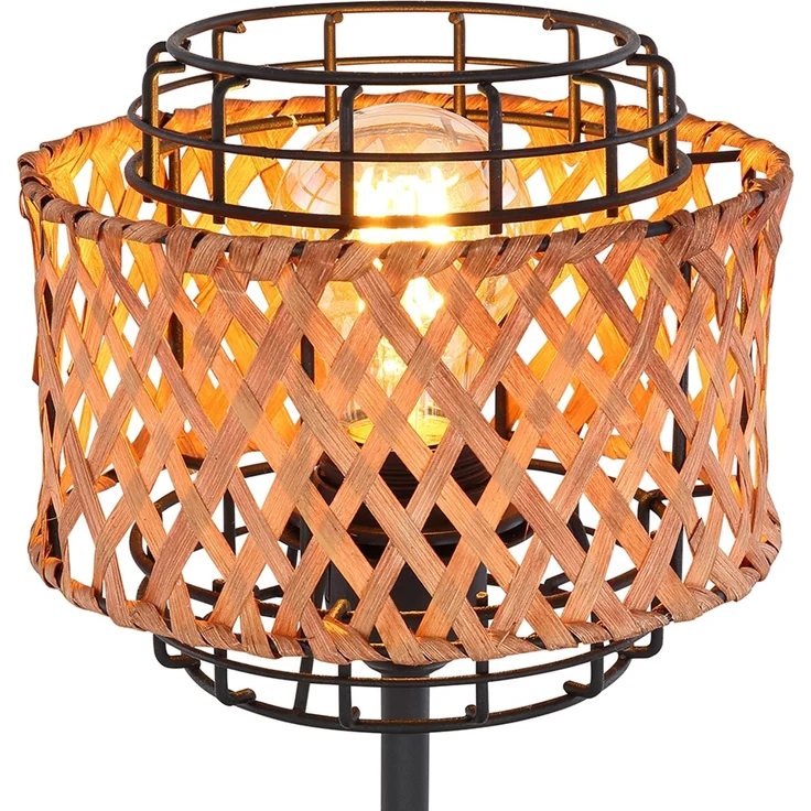 LED Boho Tischleuchte, Käfig, Bambusgeflecht, schwarz, H 32 cm – Bild 8