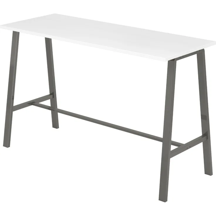 bümö Meetingpoint Industrial Look, Bistrotisch eckig 175 x 68 cm, Stehtisch Holz-Platte, Bartisch Weiß, Gestell aus Metall natur, Buffettisch, Partytisch, Thekentisch, Hochtisch, Barmöbel, MPA17-W-T