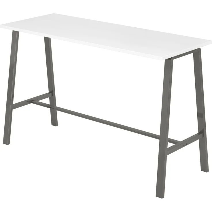 bümö Meetingpoint Industrial Look, Bistrotisch eckig 175 x 68 cm, Stehtisch Holz-Platte, Bartisch Weiß, Gestell aus Metall natur, Buffettisch, Partytisch, Thekentisch, Hochtisch, Barmöbel, MPA17-W-T – Bild 1