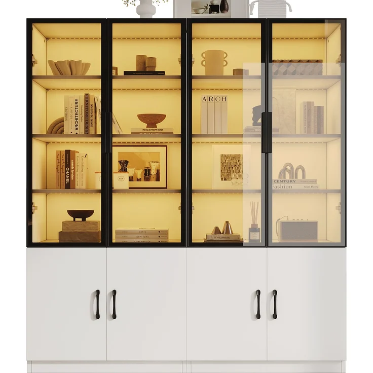 Vitrine 120 x 40 x 160 cm mit LED-Beleuchtung und Rauchglas – weißer Korpus mit Stauraum – Bild 7