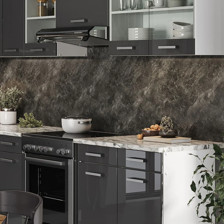 Eckküche R-Line Anthrazit Hochglanz/Weiß 267 x 167 cm, AP Marmor Vicco – Bild 5