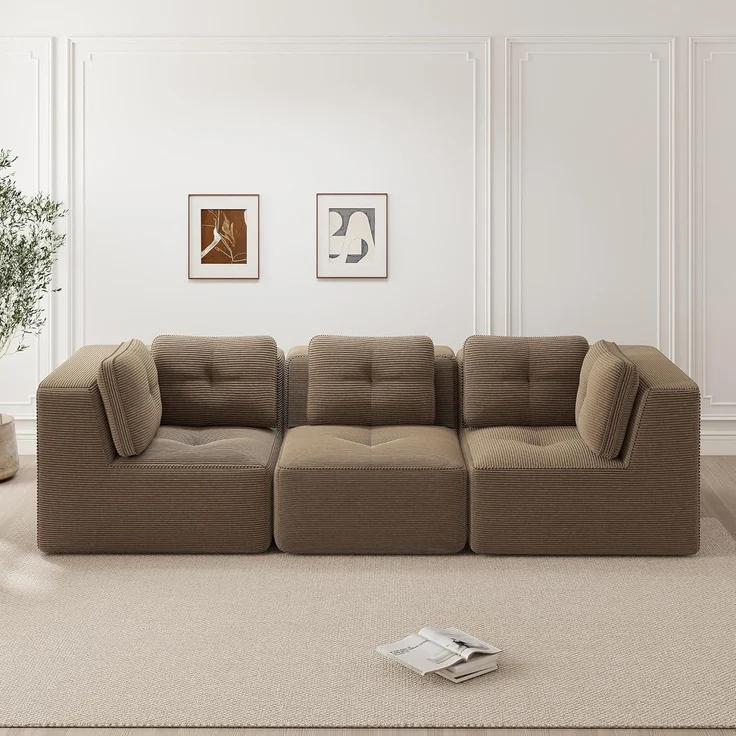 3 Sitzer Sofa Ecksofa Cordstoff Polsterung Armlehnen Braun 3-Sitzer – Bild 4