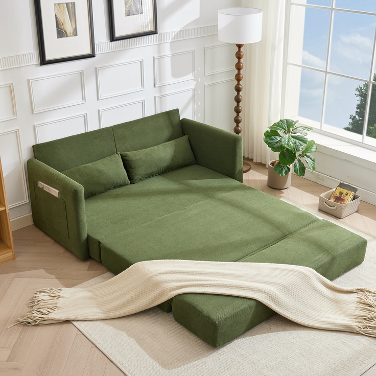 ZUBALIYA Schlafsofa 92x82 cm, mit Stauraum, mit Samtbezug, mit Cordbezug, mit breiten Armlehnen, mit Schaumstoffpolsterung, Grün – Bild 14