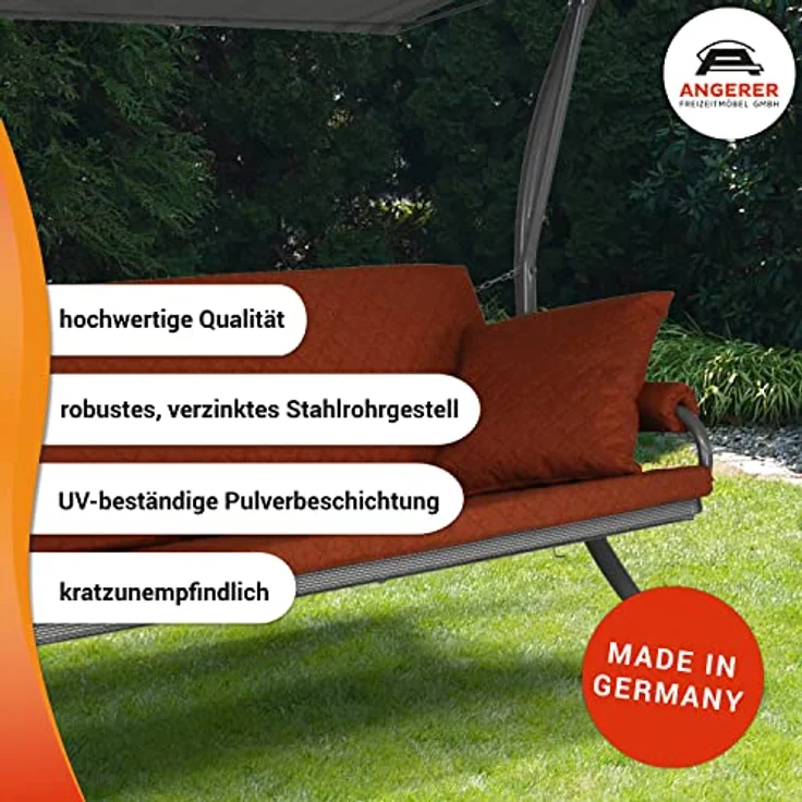 Angerer Freizeitmöbel Hollywoodschaukel 'Elegance Joy', 3-Sitzer mit Bettfunktion, taupe, 210 x 145 x 160 cm, wetterfestes Sonnendach, abziehbare und waschbare Bezüge, Made in Germany – Bild 6