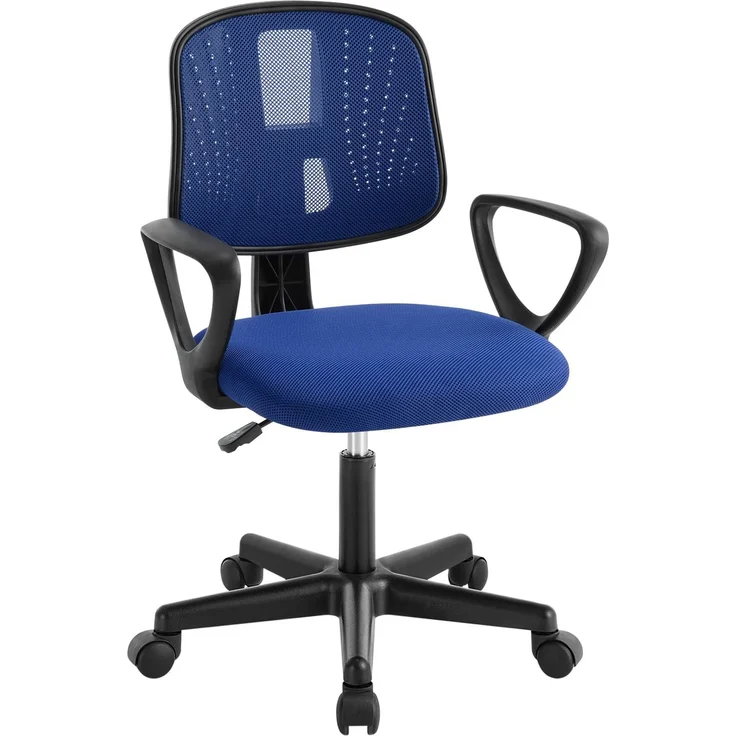 Klihome Schreibtischstuhl Kinder, Kinderschreibtischstuhl ergonomisch, Drehstuhl Kinderstuhl höhenverstellbar, mit Rollen Armlehnen, atmungsaktive Netzstoff-Rückenlehne, Blau, K0005BS
