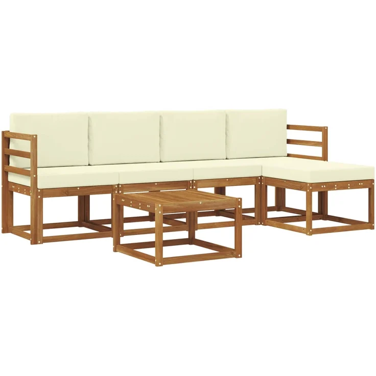vidaXL Outdoor-Sofagarnitur 6 pcs Natur und Creme Massivholz Akazie 3366273 – Bild 2