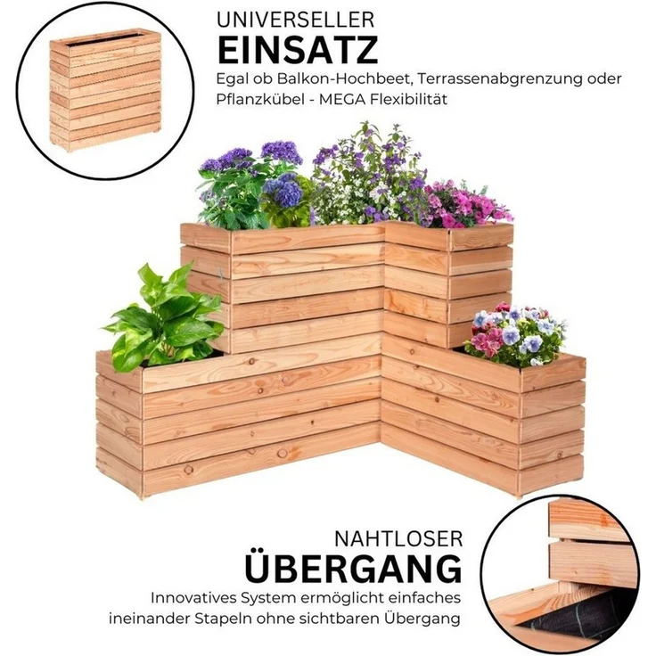 Mega-Holz Pflanzkübel Modulo aus Lärchenholz - Naturbelassener Blumenkasten für den Garten (DIY-Set), 120 x 30 x 39 cm, 140 L Fassungsvermögen – Bild 4