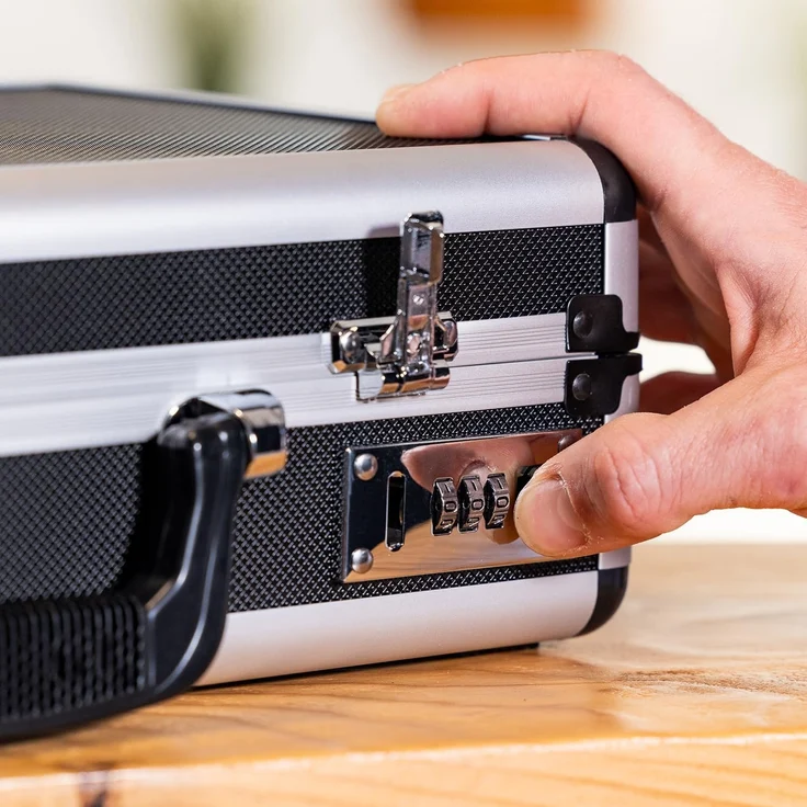 HMF Aufbewahrungsbox Transportkoffer mit Noppenschaumstoff im Deckel und Boden, Universalkoffer mit Zahlenschloss, 31 x 26 x 11 cm – Bild 8