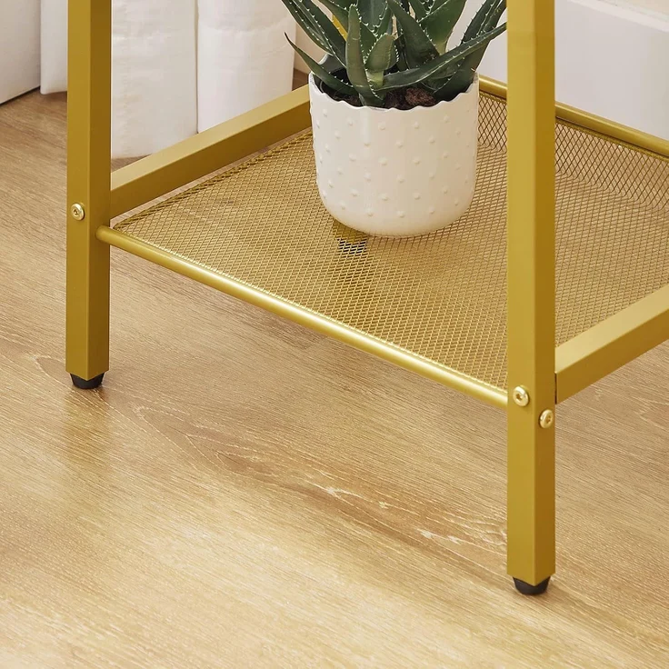 HOOBRO Beistelltisch Hoch, Telefontisch mit Verstellbarer Netzablage, Schmaler Nachttisch, Sofatisch, 37 x 27 x 72,5 cm, für Büroflur, Wohnzimmer, Industrie-Design, Gold EGD03DH01 – Bild 8