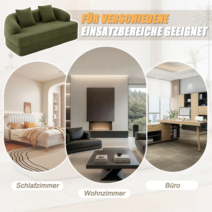 ZUBALIYA Schlafsofa 84x65 cm, mit LED - Beleuchtung, mit Chenille - Bezug, modular aufgebaut, mit Schaumstoffpolsterung, Grün – Bild 5