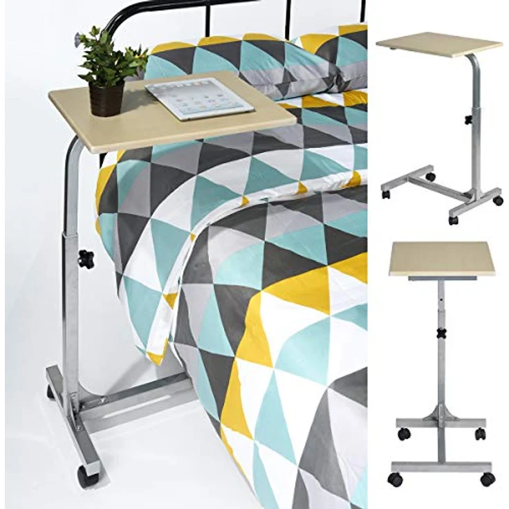 MEUBLE COSY Laptoptisch Höhenverstellbar mit Rollen Laptopständer Beistelltisch Sofatisch Nachttisch, Gestell aus Metall, Tischplatte aus Holz, Eiche, 48 x 37 x 79 cm – Bild 9
