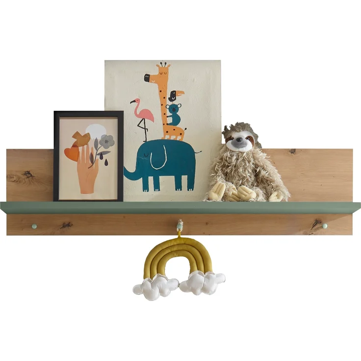 Wandboard >Birta< 3 Haken, Ablage, Artisan Eiche Dekor / Salbei - 120x30x25,5cm (BxHxT) – Bild 3