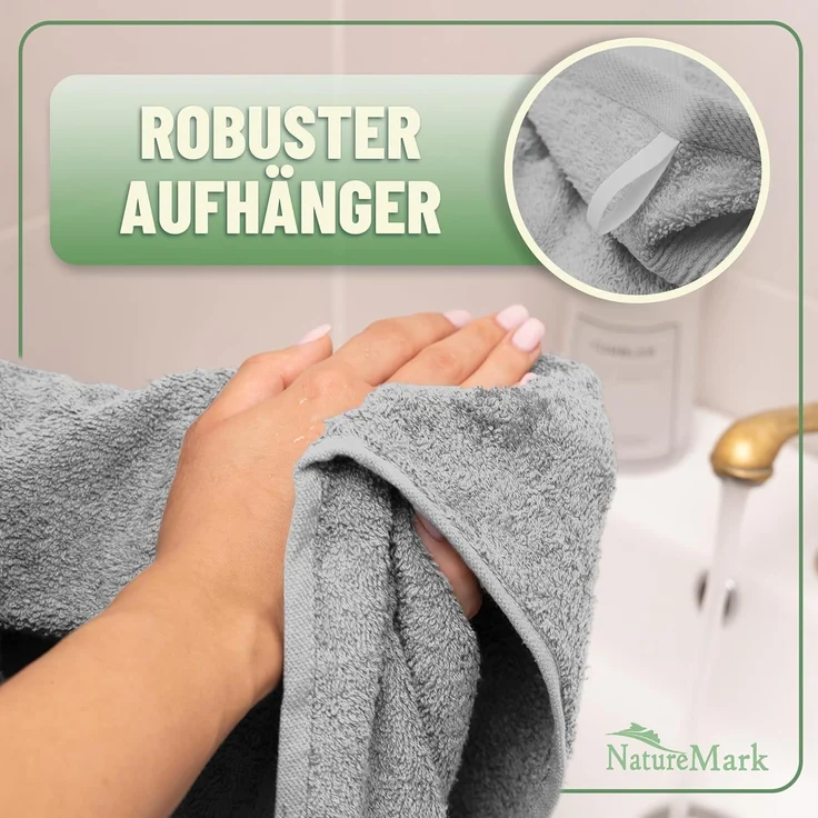 Green Mark Handtuch-Set mit 10 Teilen – 100% Baumwolle – 4 Handtücher 50×100 cm, 2 große Duschtücher 70×140 cm, 2 Gästetücher 30×50 cm und 2 Waschhandschuhe – Silbergrau – Bild 6