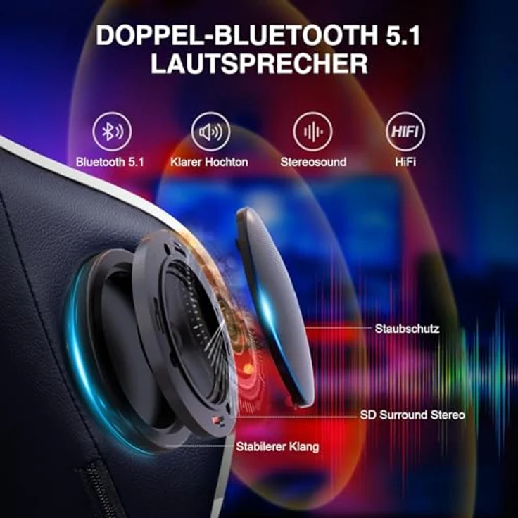 GTPLAYER Gaming Stuhl Gamer Stuhl mit Fußstütze Bluetooth Lautsprecher Ergonomischer Bürostuhl Computerstuhl Schreibtischstuhl PC Stuhl mit verstellbare Rückenlehne 150 kg Belastbarkeit weiß – Bild 5