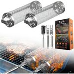 Refined Living Grillbesteck-Set 2St Rollendes Grillkorb-Set mit Abnehmbarem Griff und Reinigungsbürste, (Tragbarer Gitter Grillkäfig Edelstahl 304 Zylindrisch Grillzubehör, 2 tlg, Abschließbarem Deckel, Geschenkkorb für Holzkohlegrill Bbq Enthusias), K...
