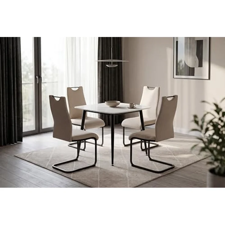 byLIVING Freischwinger 2er Set Capri, Webstoff Taupe, Metall schwarz, mit Griff und bequemer Polsterung, Schwingstühle, Polsterstühle, Maße: B 44, H 88, T 55 cm – Bild 2