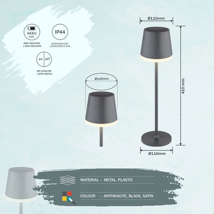 Tischlampe Kabellos Solar Akku Tischleuchte Außen Solarleuchte Anthrazit 36637A – Bild 7