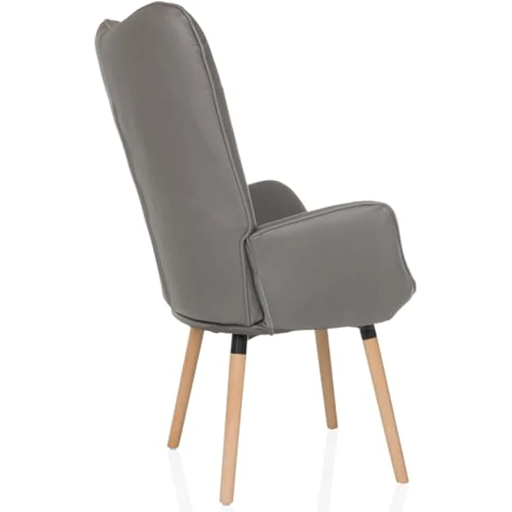 hjh LIVING Ohrensessel in Velour-Optik HAVENIO I Sessel für Wohnzimmer Schlafzimmer, Polsterstuhl mit Holzbeinen, Stoff Grau – Bild 6