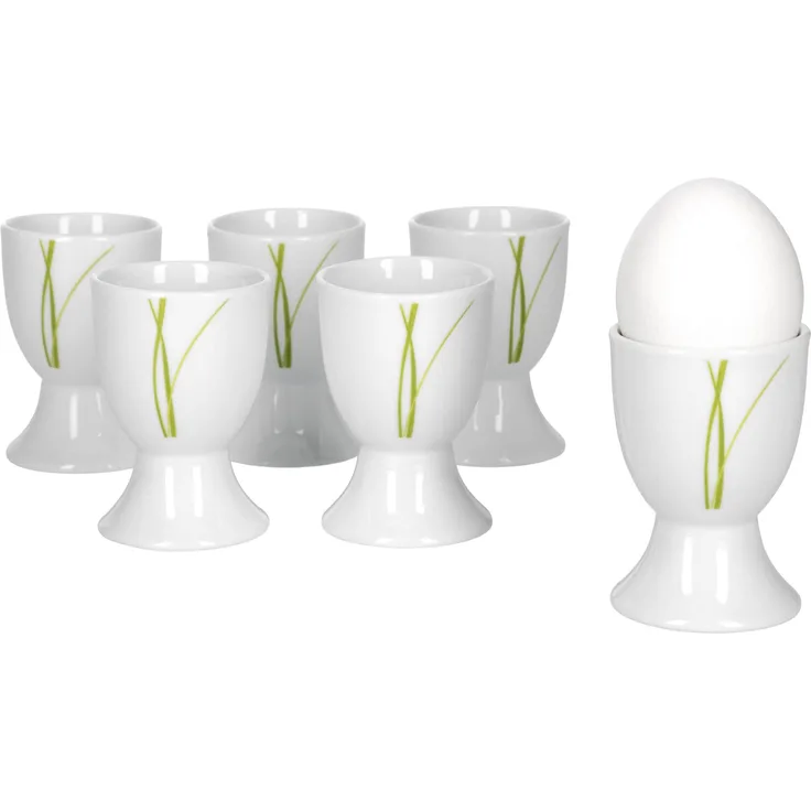 Van Well Bali 6er Set Eierbecher, rund Ø 4,8 cm, H 7,0 cm, Liniendekor, edles Marken-Porzellan