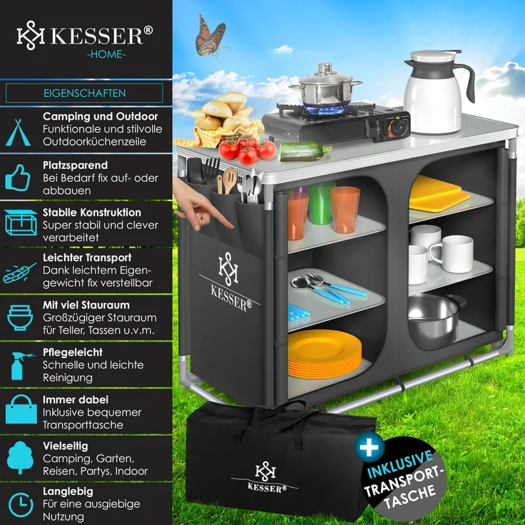 KESSER® Campingschrank, Campingküche mit Aluminiumgestell, inkl. Tragetasche , Kocherschrank für Camping , Campingmöbel , Outdoor Typ F6 (Anthrazit) – Bild 2