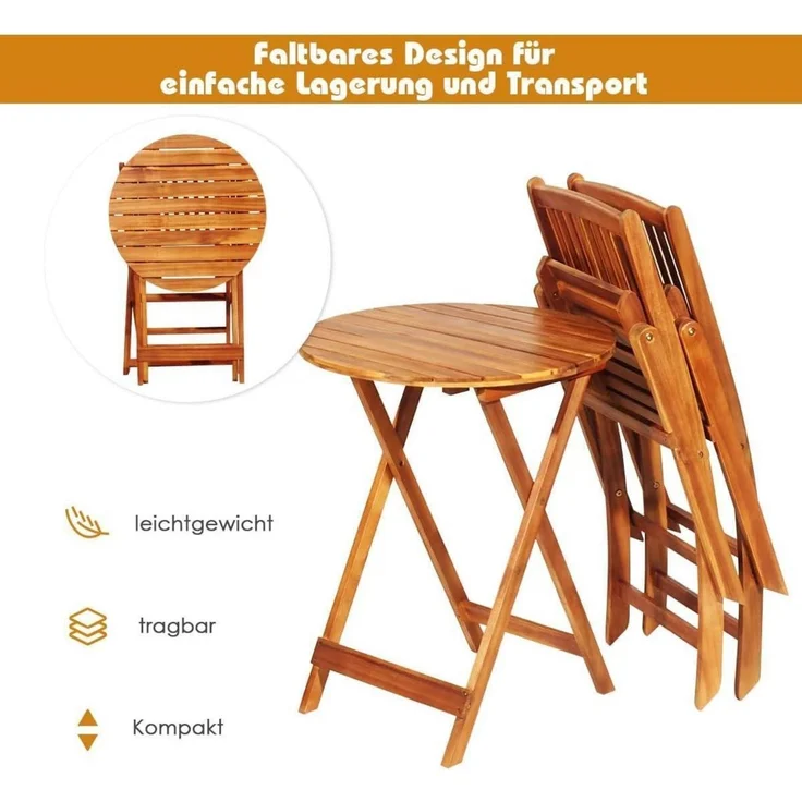 3tlg. Gartenmöbel Set Akazienholz klappbar mit Kissen Blau – Bild 3