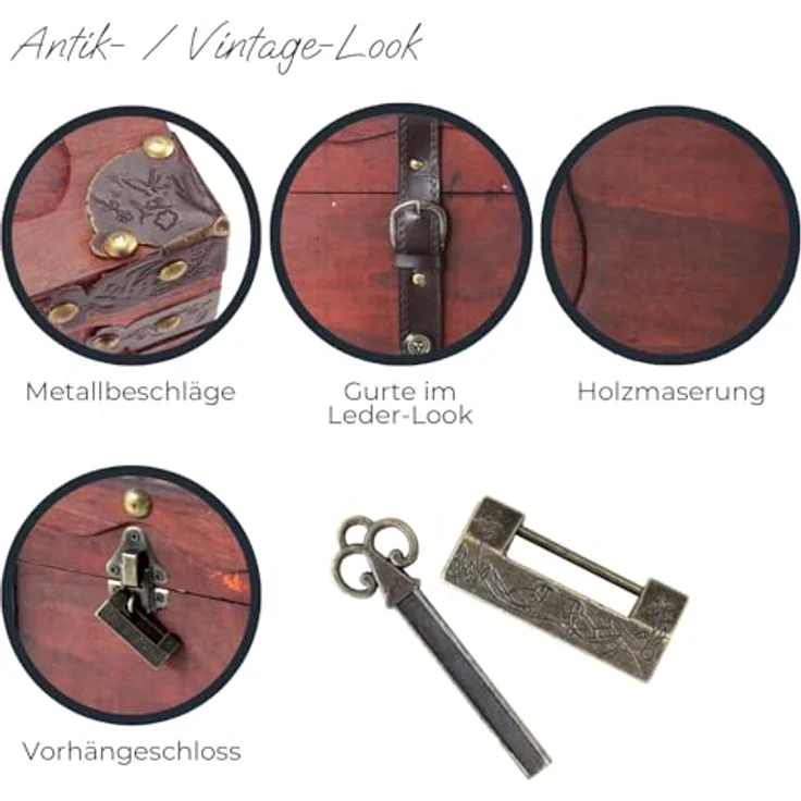 HMF Schatzkiste Schatztruhe Frankreich aus Holz mit dekorativem Metallschloss (1 St), handgefertigte Holztruhe, 40 x 20 x 22 cm – Bild 5