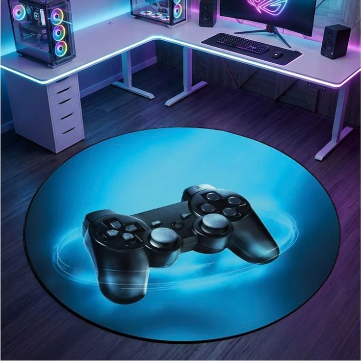 Carpetia Designteppich Gaming Style, rund, Höhe: 5 mm, mit grafischen Gaming-Motiven in Neon-Optik – Bild 1