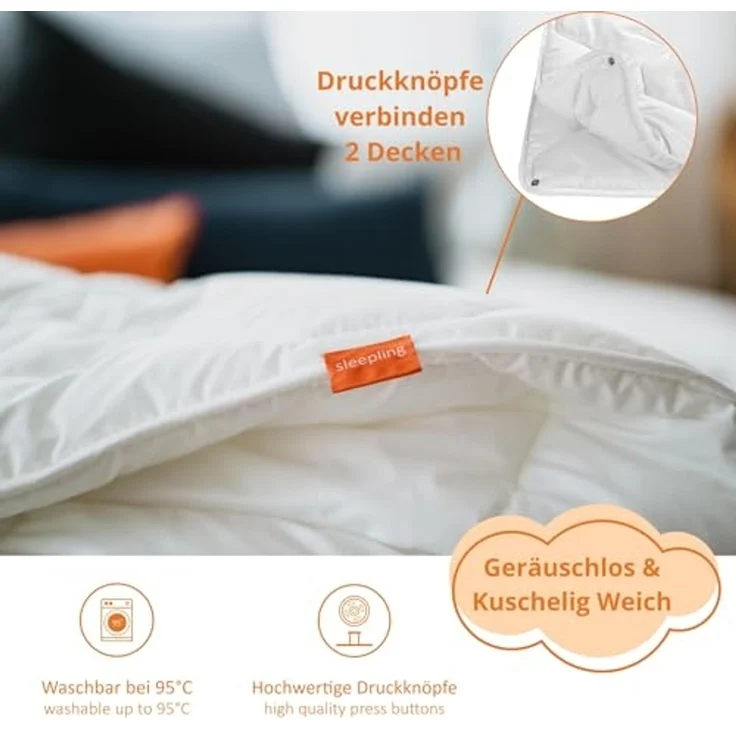 sleepling Baumwollbettdecke Komfort 300, Bezug: 100 % Baumwolle, in 135x200 cm, 155x220 cm und Weitere, Allergiker geeignet, Made in EU – Bild 4