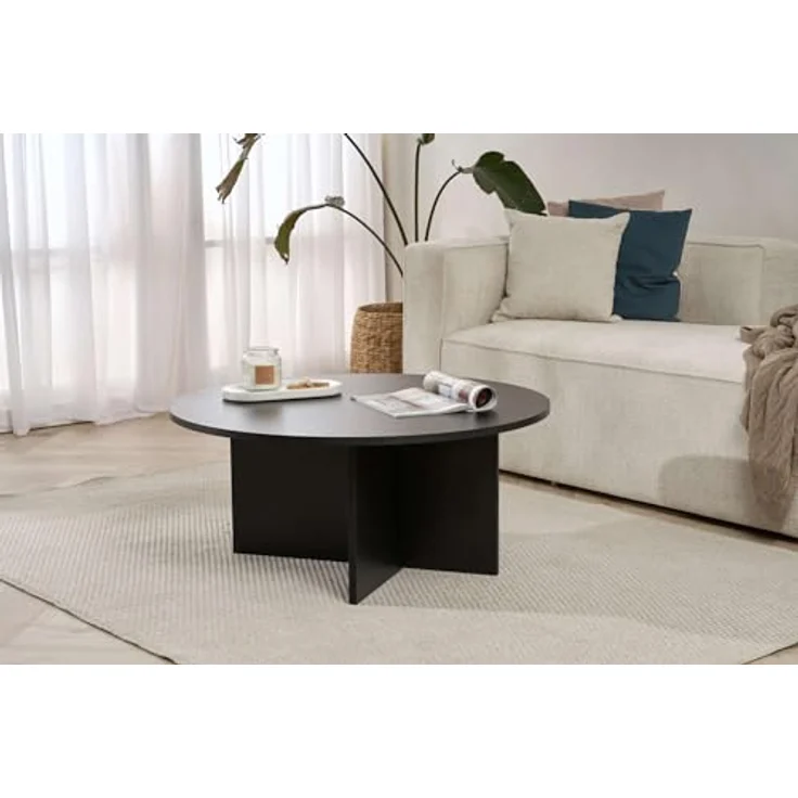 Stilvoller schwarzer Couchtisch, 90 x 90 x 40 cm | 100% melaminbeschichtete Spanplatte, 18 mm dick | langlebiges & Elegantes Design für Moderne Wohnräume – Bild 4
