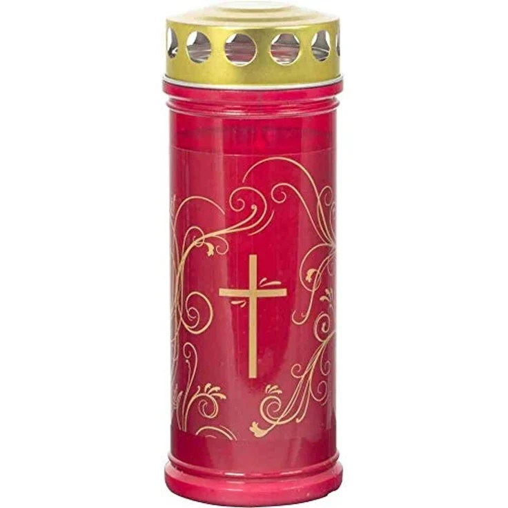 Gedenkkerze rot mit Ornament 7 Tage – Bild 1