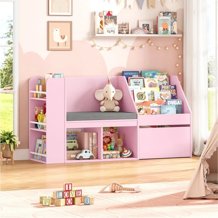 HOMECHO Spielzeugtruhe, Kinderregal, Bücherregal Kinder mit Boxen auf Rollen – Bild 2