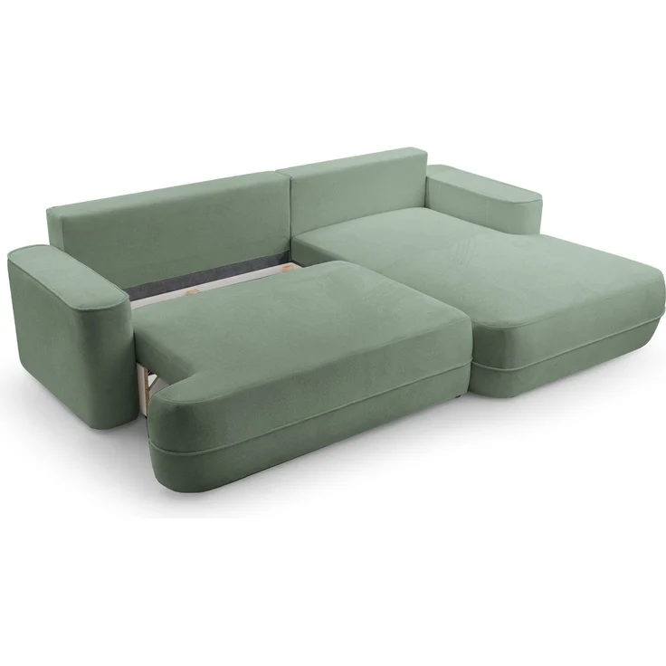 Selsey 'Fuerro' Ecksofa mit Schlaffunktion, Bettkasten, Ottomane rechts, Strukturstoff wasserabweisend, Salbeigrün – Bild 6