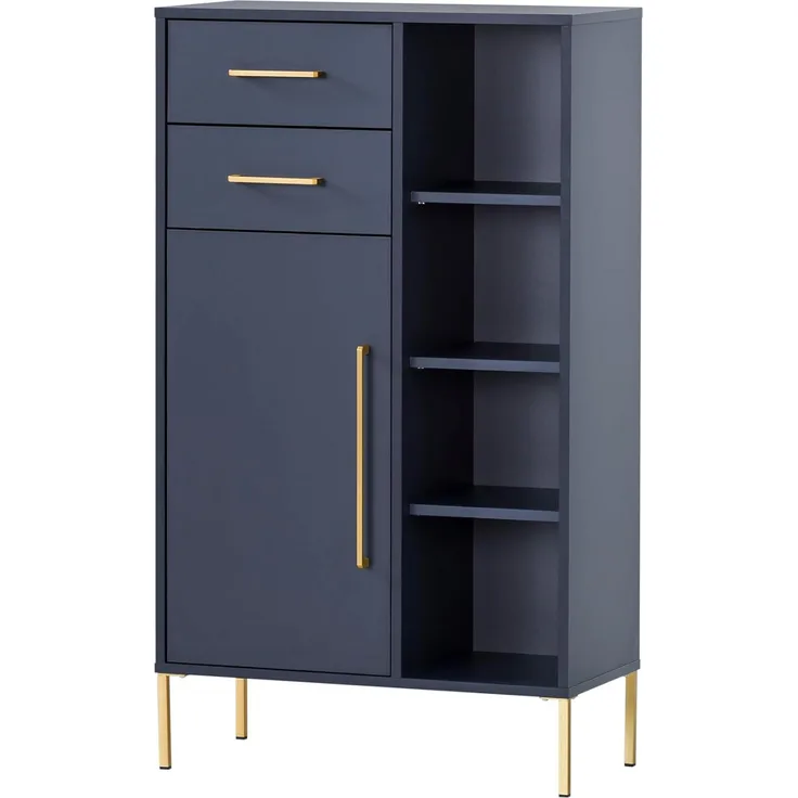 Schildmeyer Kent Highboard, Holzwerkstoff, Nachtblau/Gold, 67,1 x 33,1 x 117,4 cm