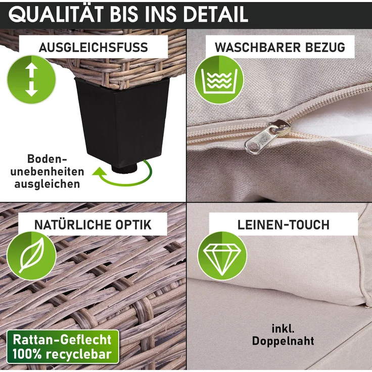 BRAST 'Hacienda' Gartenmöbel Set mit Kissen & Abdeckung, 10 Personen, Braun / Beige – Bild 7