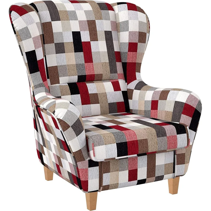 Supellex Sofia Ohrensessel mit Hocker | Design Patchwork kariert bunt gedeckt – Bild 3
