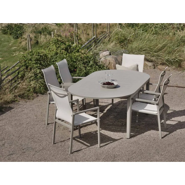 Gartenesstisch Lomma Elipse aus Aluminium, modern, ausziehbar in Taupe, 220-280x110 cm – Bild 2