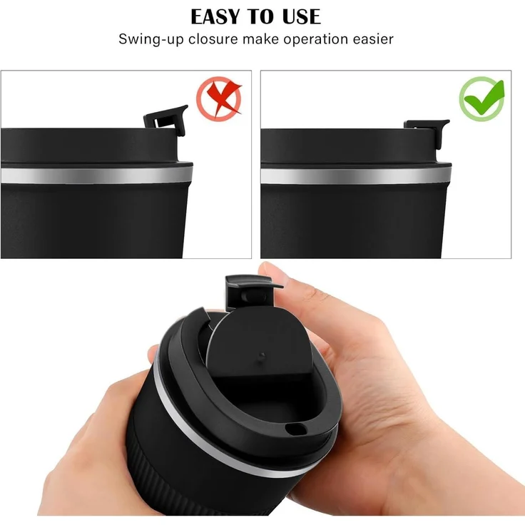 MOMSIV Thermobecher Isolierbecher 380ml Edelstahl Travel Mug Schwarz – Bild 6