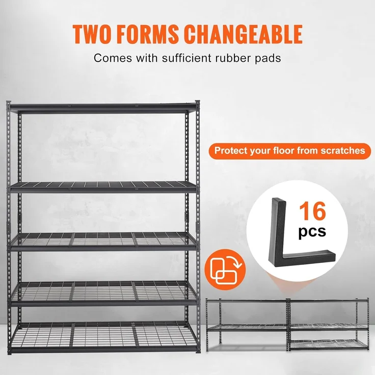 VEVOR Lagerregal 5-stufig verstellbar 907,2 kg Kapazität Garagenregale, Metall-Organizer Drahtregal schwarz 152,4 x 61 x 198,1 cm für Küche, Speisekammer Keller Badezimmer Wäscheschrank – Bild 6