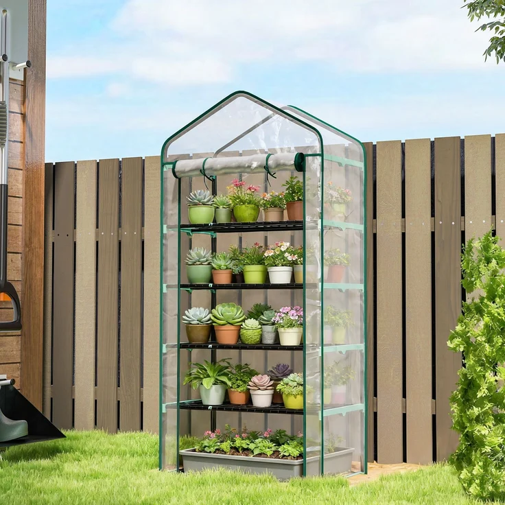 Wohnora-PVC-Gartengewächshaus mit 5 Regalböden, Balkongewächshaus, Stahlrahmen, Tür mit Reißverschluss, 90 x 49 x 193 cm, transparent,H 1930cm x T 935cm x B 490cm – Bild 1