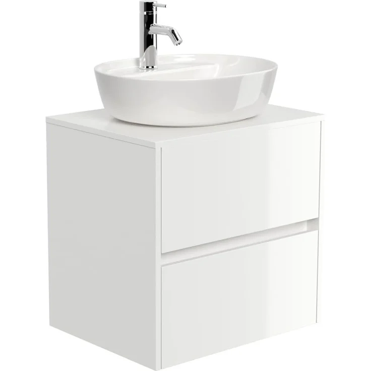 Badmöbel Taifun 60cm mit ovalem Aufsatzwaschbecken weiß Hgl : Weiss hochglanz – Bild 5